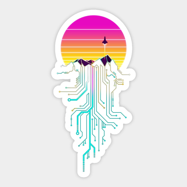 Synth Mountain Sunrise Sticker by forge22